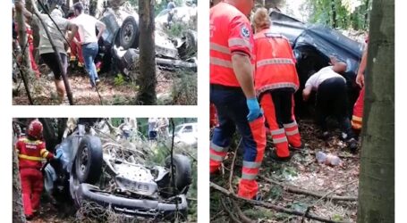 VIDEO. Accident GRAV în comuna Sâg – un tânăr, transportat de urgență la spital în Cluj, după ce s-a răsturnat cu mașina