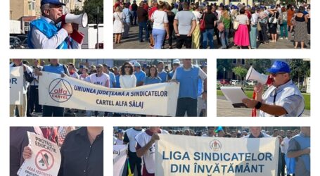 VIDEO. Protest la Zalău: profesorii, angajații din administrație, polițiștii și alți sindicaliști cer DEMISIA GUVERNULUI