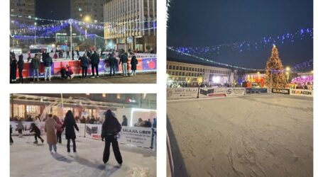 Atmosferă de sărbătoare la Zalău: s-a deschis patinoarul de la Târgul de Crăciun, iar zălăuanii au venit în număr mare la distracție pe gheață