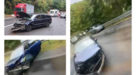 FOTO. Accidente în lanț pe Meseș din cauza carosabilului umed – o femeie și un bărbat au pierdut controlul și au ajuns pe contrasens