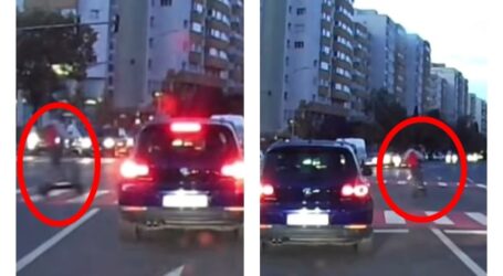 VIDEO. Copil pe trotinetă, la un pas de tragedie în centrul Zalăului, după ce a trecut în viteză pe roșu
