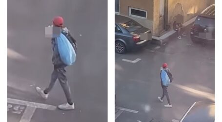 VIDEO. Un bărbat, filmat pe o stradă din Zalău în timp ce se droga din pungă sub privirile unui adolescent